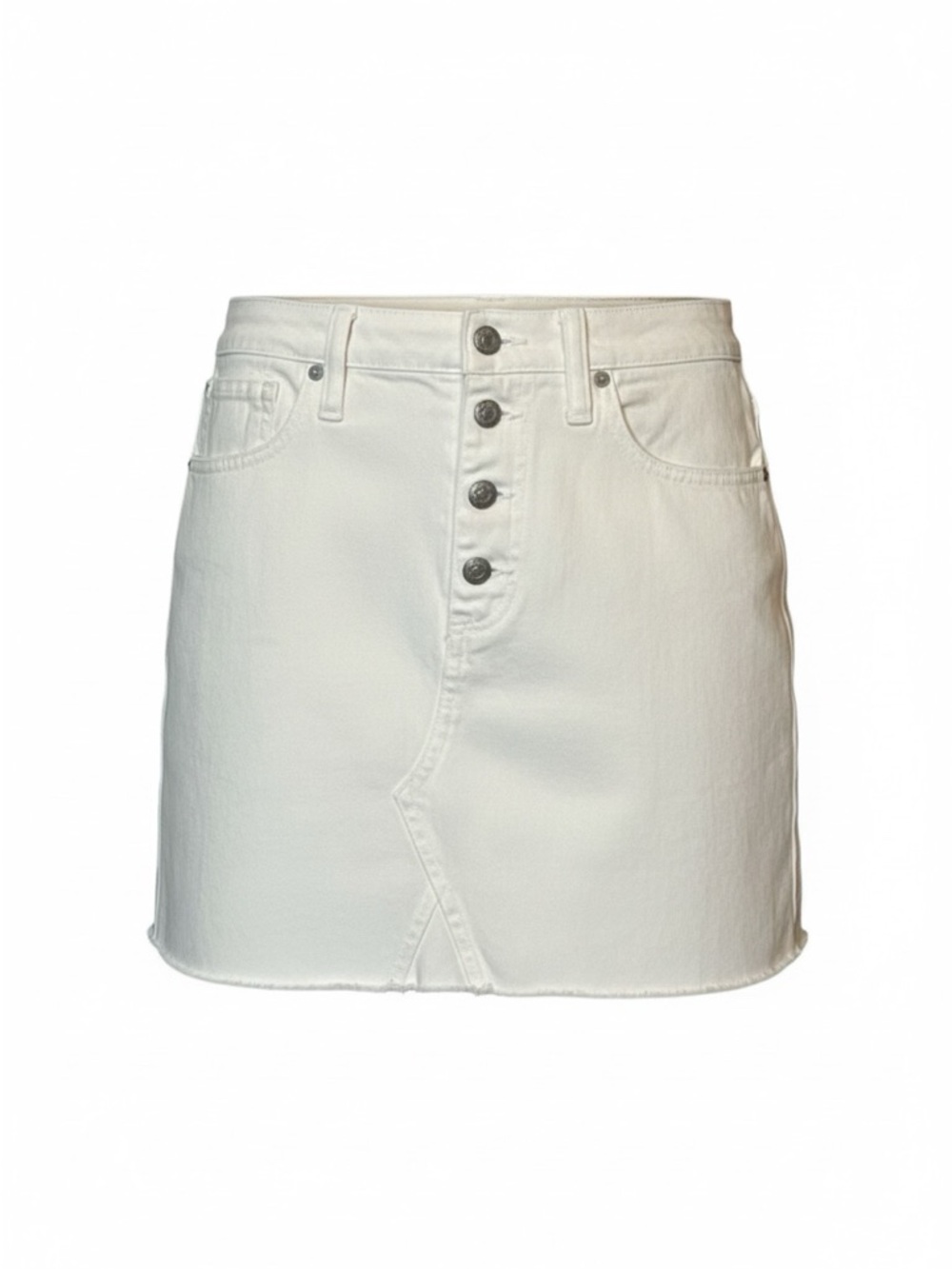 Madewell Rigid Denim A-Line Mini Skirt in Tile White Button-Front Frayed Hem